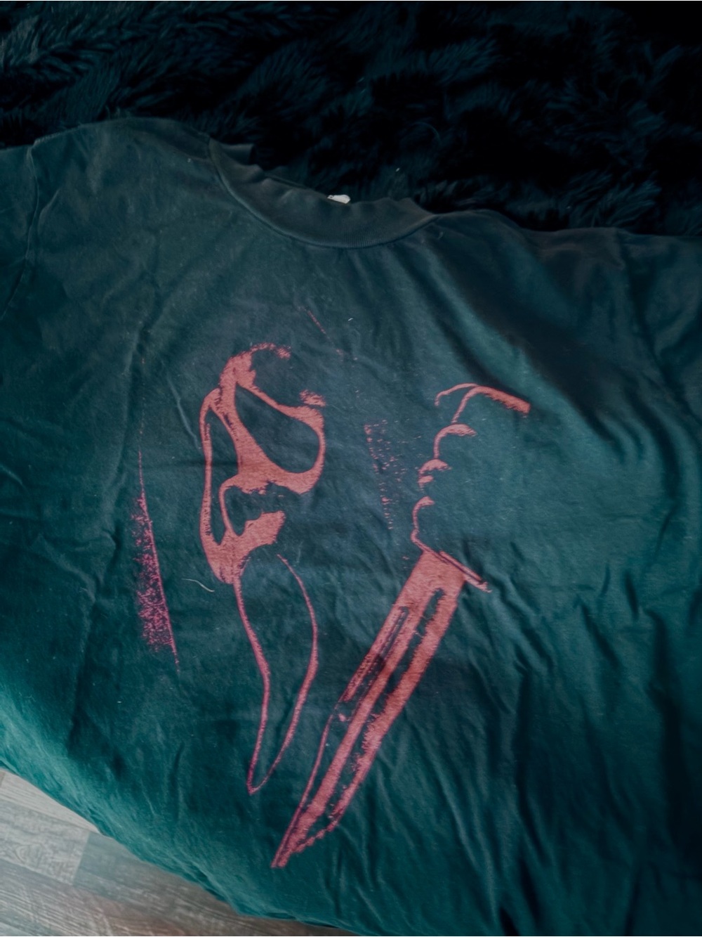 Black Graphic Tee with Red Knife Design